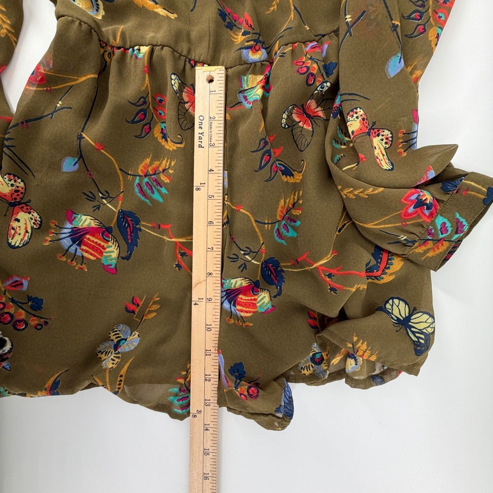 Abercrombie Fitch Olive Green Butterfly Floral Print Romper Jumpsuit Size 00 - Picture 5 of 9